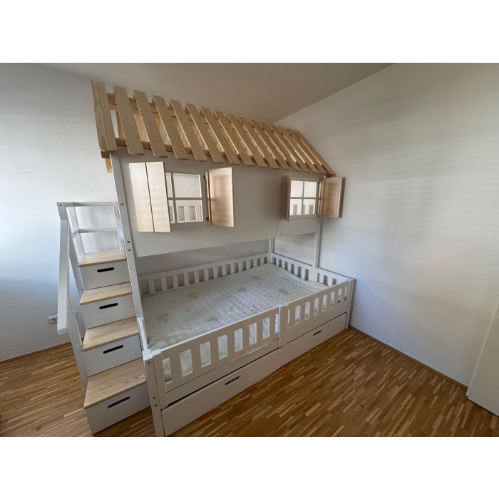 Bezpieczne łóżko piętrowe dla dzieci 140x200 z placem zabaw